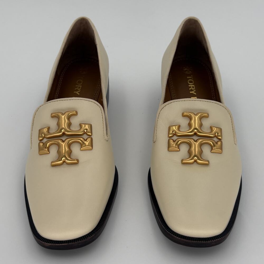 Tory Burch Eleanor Leather Loafers Cream Gold Hardware Size 7M Flat Shoes 88623